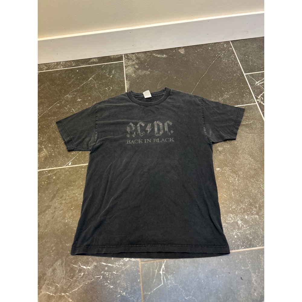 AC/DC Back In Black Graphic T-Shirt Mens Large Alstyle Faded Black Rock Band Tee